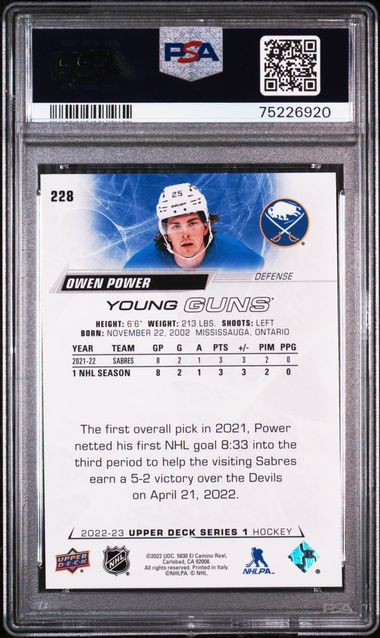 2022-23 Upper Deck #228 Owen Power PSA 10 (Rookie)