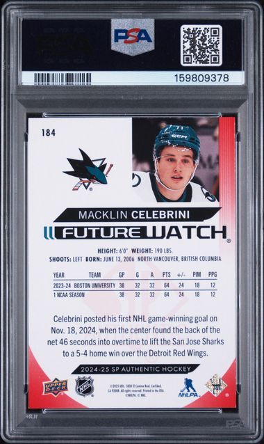 2024-25 SP Authentic Limited Red #184 Macklin Celebrini PSA 9 (Rookie)