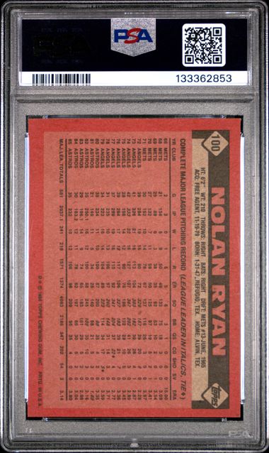 1986 Topps #100 Nolan Ryan PSA 8