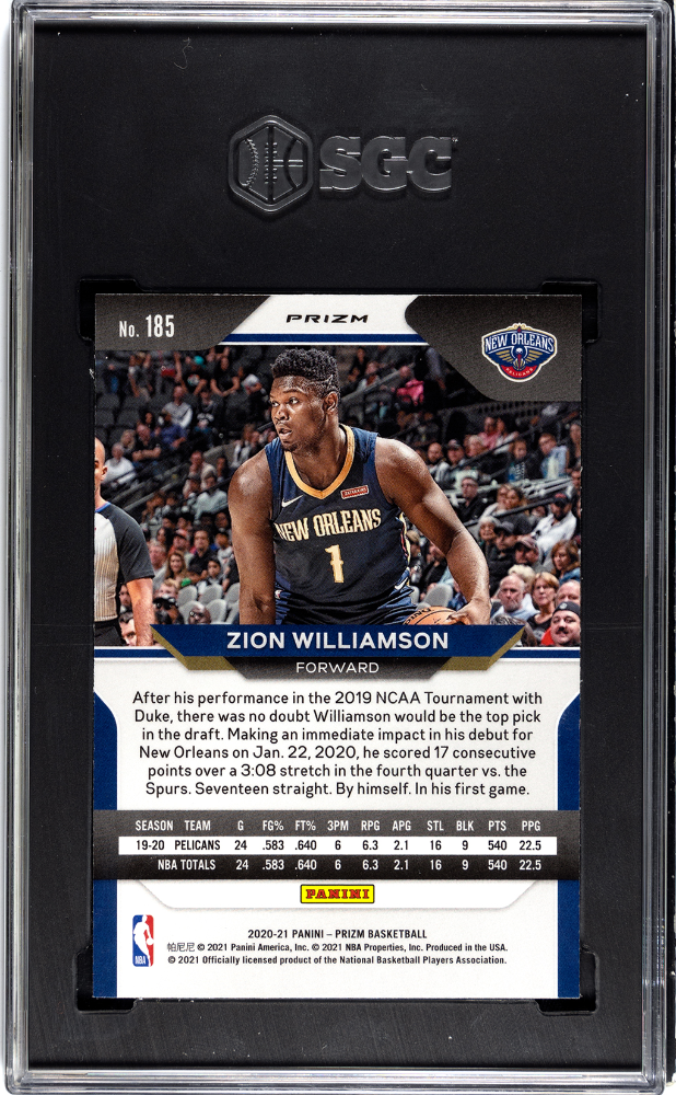 2020-21 Panini Prizm Hyper Prizm #185 Zion Williamson SGC 10