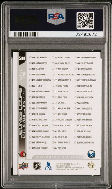 2020-21 Upper Deck French #500 Tim Stutzle/Dylan Cozens PSA 10 (Rookie)
