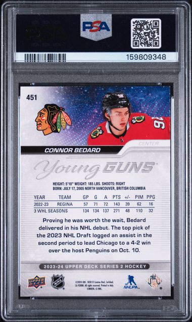 2023-24 Upper Deck #451 Connor Bedard PSA 8 (Rookie)