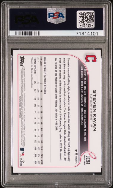 2022 Topps Update Image Variation SP #US261 Steven Kwan PSA 10 (Rookie)