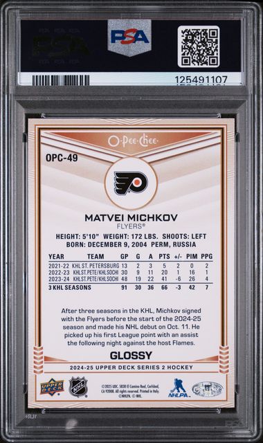 2024-25 O-Pee-Chee Glossy #OPC49 Matvei Michkov PSA 9 (Rookie)