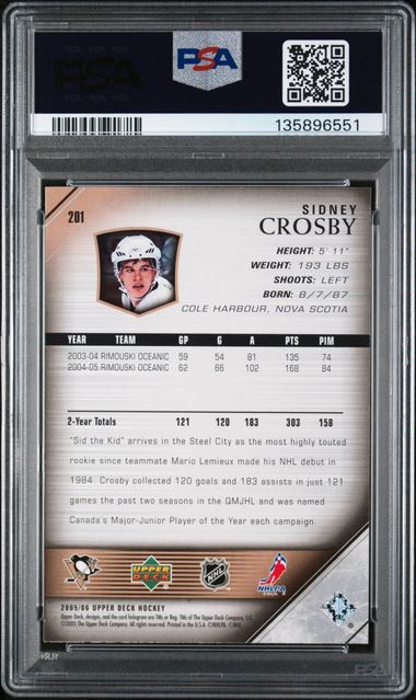 2005-06 Upper Deck #201 Sidney Crosby PSA 9 (Rookie)