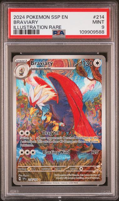 2024 Pokemon Surging Sparks #214 Braviary- Illustration Rare PSA 9