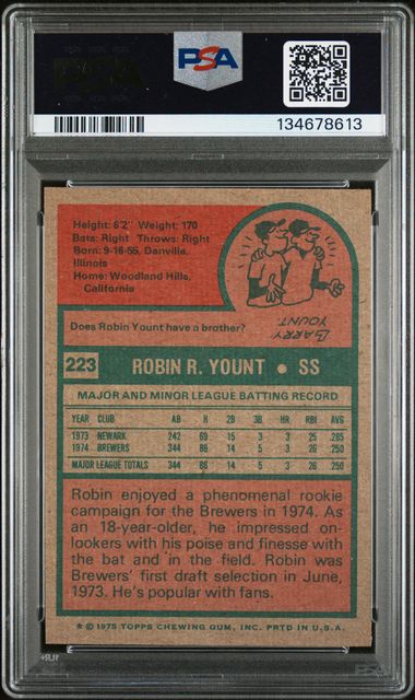 1975 Topps #223 Robin Yount PSA 7 (Rookie)