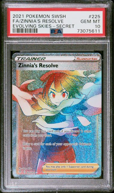 2021 Pokemon Evolving Skies #225 Zinnia's Resolve- Full Art Secret Rare PSA 10