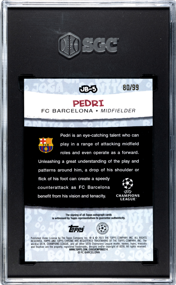 2022-23 Topps Chrome UEFA Champions League Joga Bonito Auto #JB-5 Pedri #80/99 SGC 10 (Auto 10)