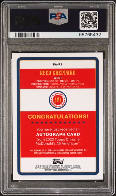2023 Topps Chrome McDonald's All American Gameday Paper Auto #PARS Reed Sheppard PSA 10