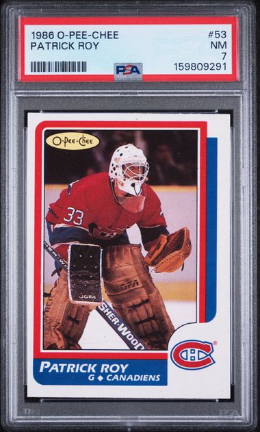 1986-87 O-Pee-Chee #53 Patrick Roy PSA 7 (Rookie)