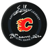 Connor Zary Autographed Calgary Flames Draft Inscribed Official Puck (COJO Sports)
