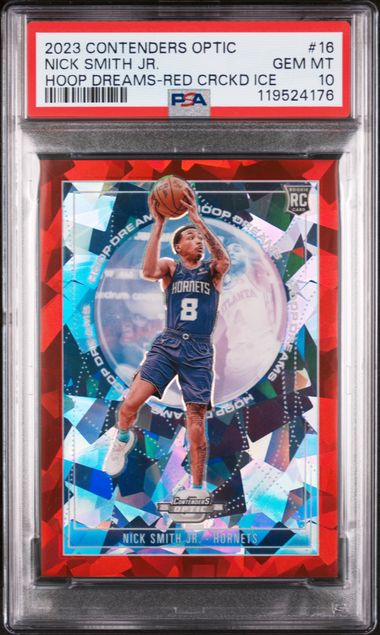 2023-24 Panini Contenders Optic Hoop Dreams Red Cracked Ice #16 Nick Smith Jr. #004/175 PSA 10 (Rookie)