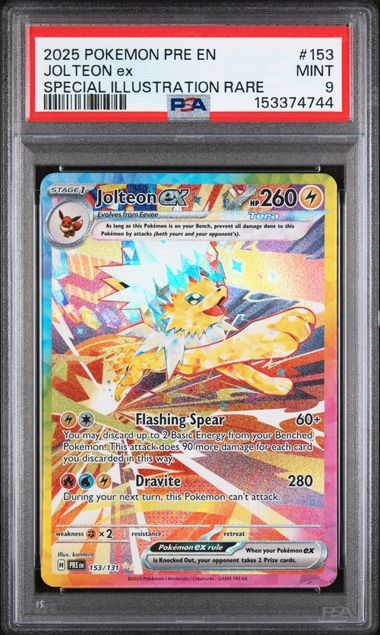 2025 Pokemon Prismatic Evolutions #153 Jolteon ex - Special Illustration Rare PSA 9