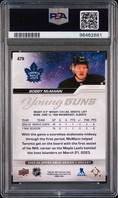 2023-24 Upper Deck #479 Bobby McMann PSA 10 (Rookie)