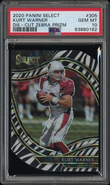 2020 Panini Select Die-Cut Zebra Prizm #305 Kurt Warner PSA 10