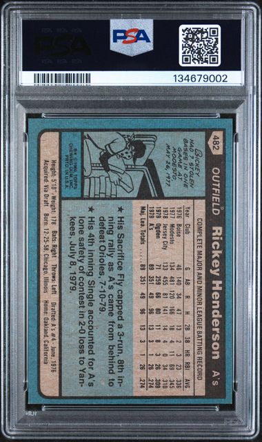 1980 Topps #482 Rickey Henderson PSA 7 (Rookie)