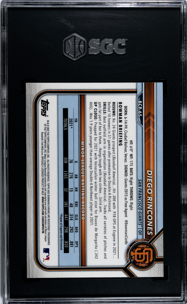2022 Bowman Chrome Prospects #BCP-65 Diego Rincones SGC 10