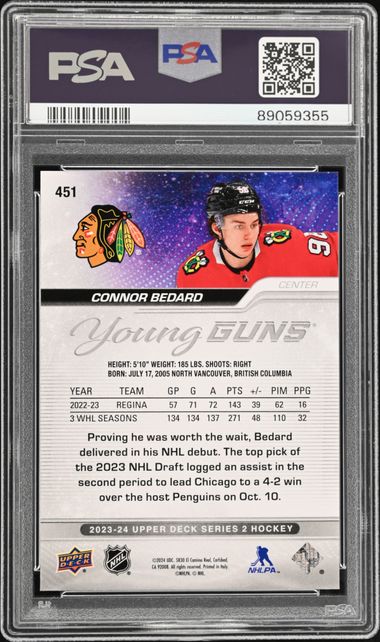 2023-24 Upper Deck #451 Connor Bedard PSA 10 (Rookie)