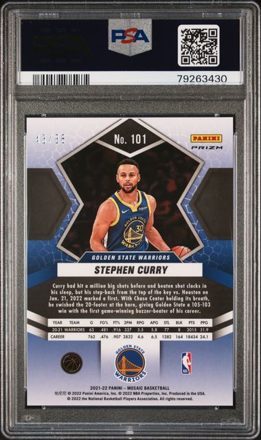 2021-22 Panini Mosaic Fusion Red Yellow Choice #101 Stephen Curry #43/88 PSA 10
