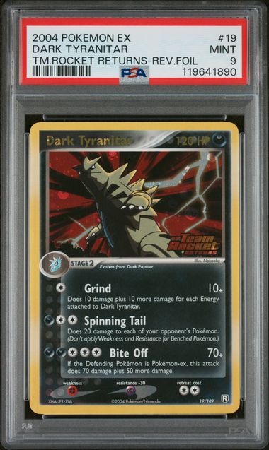 2004 Pokemon Team Rocket Returns #19 Dark Tyranitar- Reverse Holo PSA 9