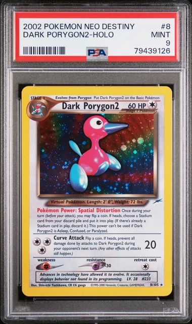 2002 Pokemon Neo Destiny Unlimited #8 Dark Porygon2- Holo PSA 9