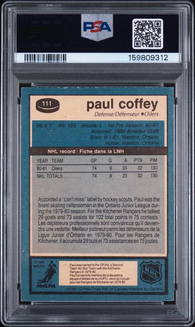 1981-82 O-Pee-Chee #111 Paul Coffey PSA 7 (Rookie)