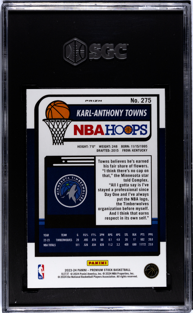 2023-24 Panini Hoops Premium Stock Premium Prizm #275 Karl-Anthony Towns SGC 10
