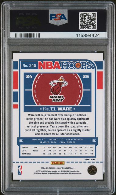 2024-25 Panini Hoops Premium Prizms Green #245 Kel'El Ware PSA 8 (Rookie)