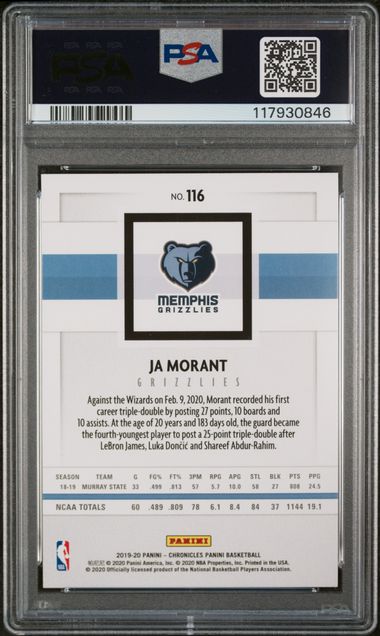 2019-20 Panini Chronicles #116 Ja Morant PSA 10 (Rookie)