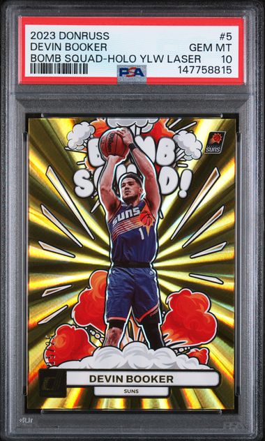 2023-24 Donruss Bomb Squad Hollow Yellow Laser #5 Devin Booker #15/25 PSA 10