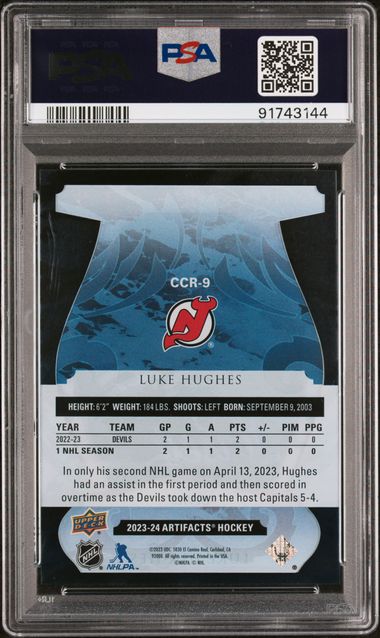 2023-24 Artifacts Clear Cut Rookies #CCR9 Luke Hughes PSA 10 (Rookie) | Eastridge Sports Cards
