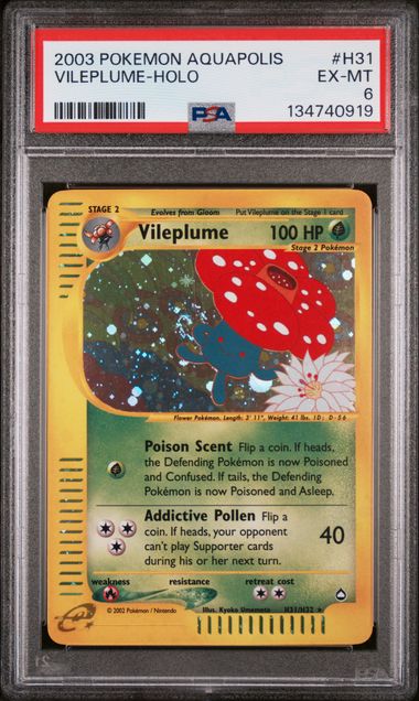 2003 Pokemon Aquapolis #H31 Vileplume - Holo PSA 6