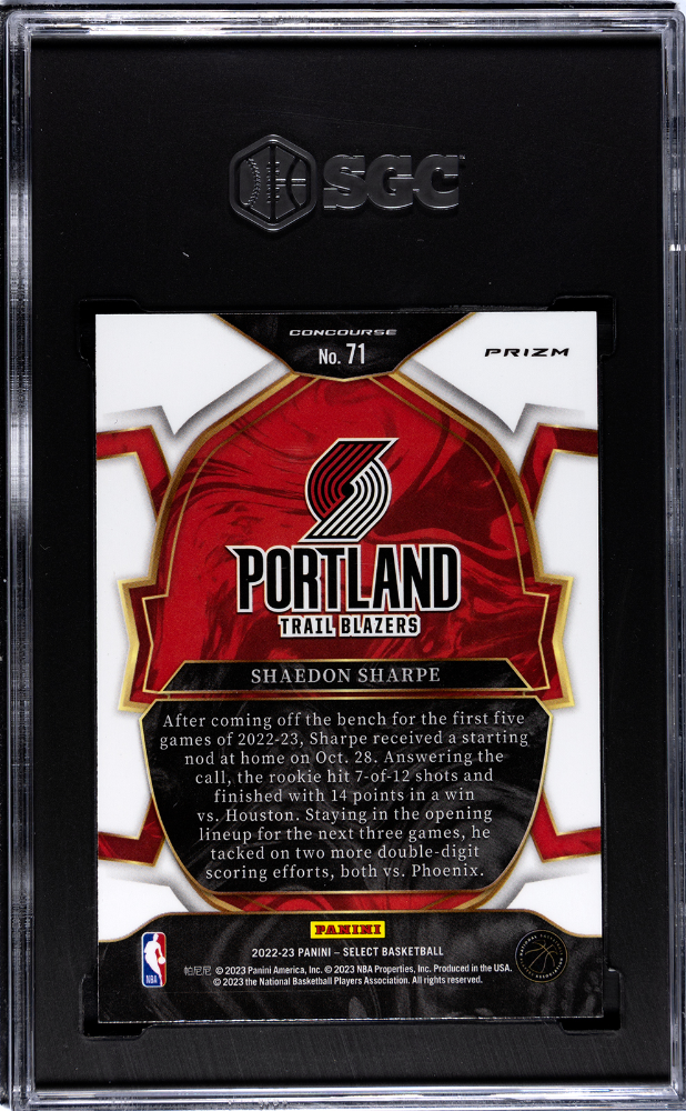 2022-23 Panini Select Red Cracked Ice Prizm #71 Shaedon Sharpe SGC 10