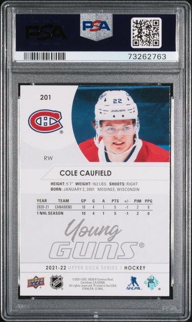 2021-22 Upper Deck #201 Cole Caufield PSA 10 (Rookie)