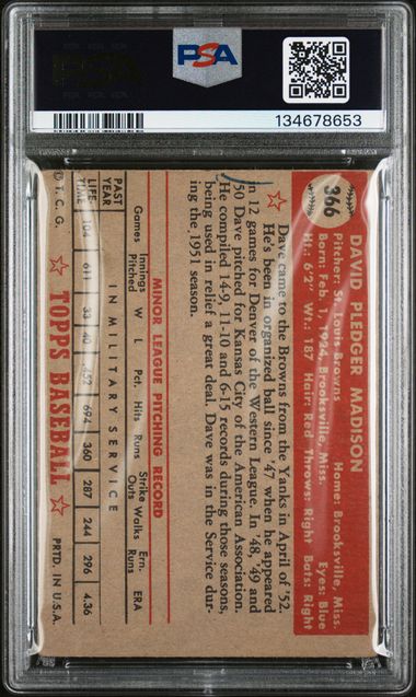 1952 Topps #366 Dave Madison PSA 2(MK)