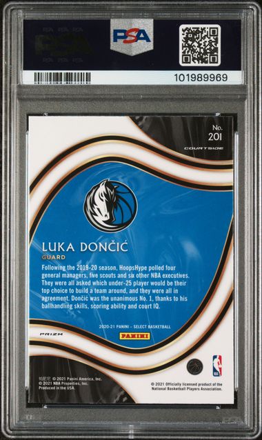 2020-21 Panini Select Blue/White/Purple Cracked Ice #201 Luka Doncic PSA 10