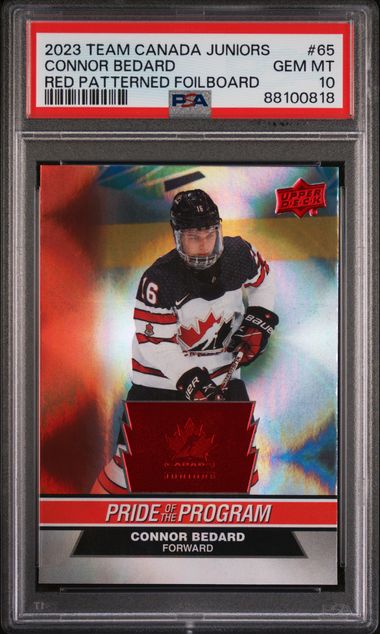 2023 Upper Deck Team Canada Juniors Red Patterned Foilboard #65 Connor Bedard PSA 10