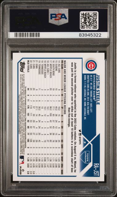 2023 Topps Chrome Rookie Autograph #RAJST Justin Steele PSA 9 (Rookie)