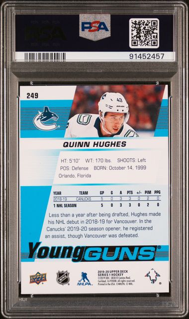 2019-20 Upper Deck #249 Quinn Hughes PSA 10 (Rookie)