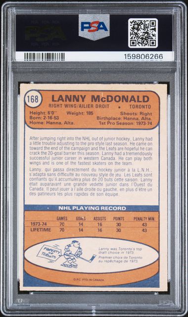 1974-75 O-Pee-Chee #168 Lanny McDonald PSA 6 (Rookie)