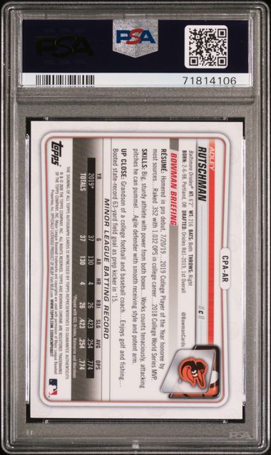 2020 Bowman Chrome Prospect Autograph Green Refractor #CPAAR Adley Rutschman #70/99 PSA 9