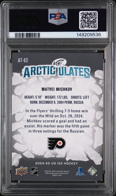 2024-25 Upper Deck Ice Articulates Black #AT-62 Matvei Michkov #1/1 PSA 8 (Rookie)
