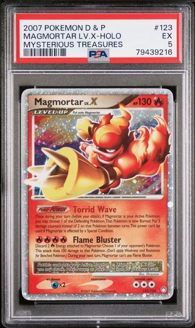 2007 Pokemon Mysterious Treasures #123 Magmortar LV. X- Holo PSA 5