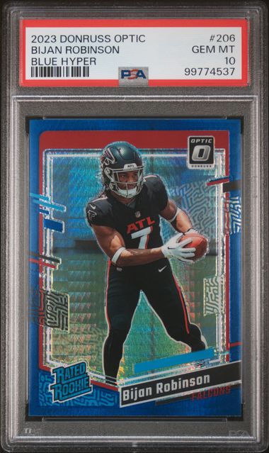 2023 Donruss Optic Blue Hyper #206 Bijan Robinson PSA 10 (Rookie)
