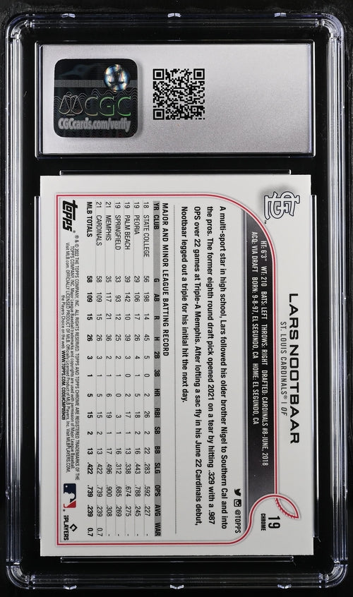 2022 Topps Chrome #19 Lars Nootbaar CGC 9 (Rookie)