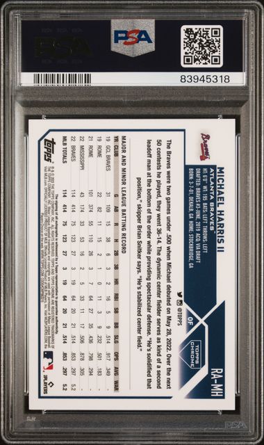2023 Topps Chrome Rookie Autograph Aqua Wave Refractor #RAMH Michael Harris II #064/199 PSA 9 (Rookie)