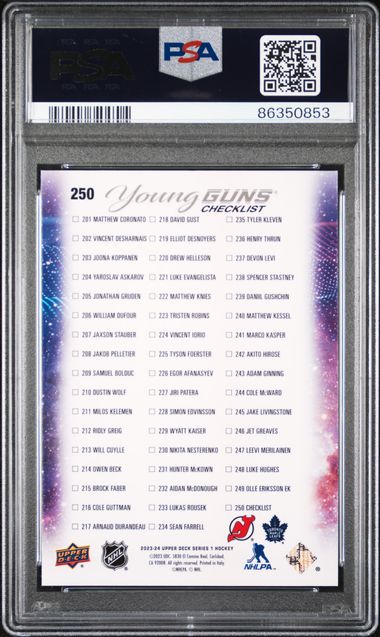 2023-24 Upper Deck Outburst Silver #250 Luke Hughes/Matthew Knies PSA 10 (Rookie) | Eastridge Sports Cards