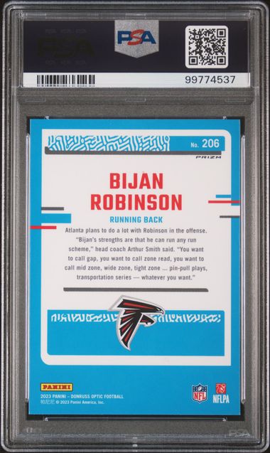 2023 Donruss Optic Blue Hyper #206 Bijan Robinson PSA 10 (Rookie)