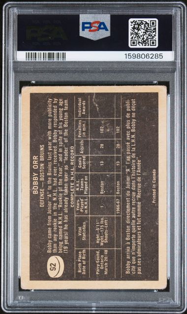 1967-68 Topps #92 Bobby Orr PSA 1
